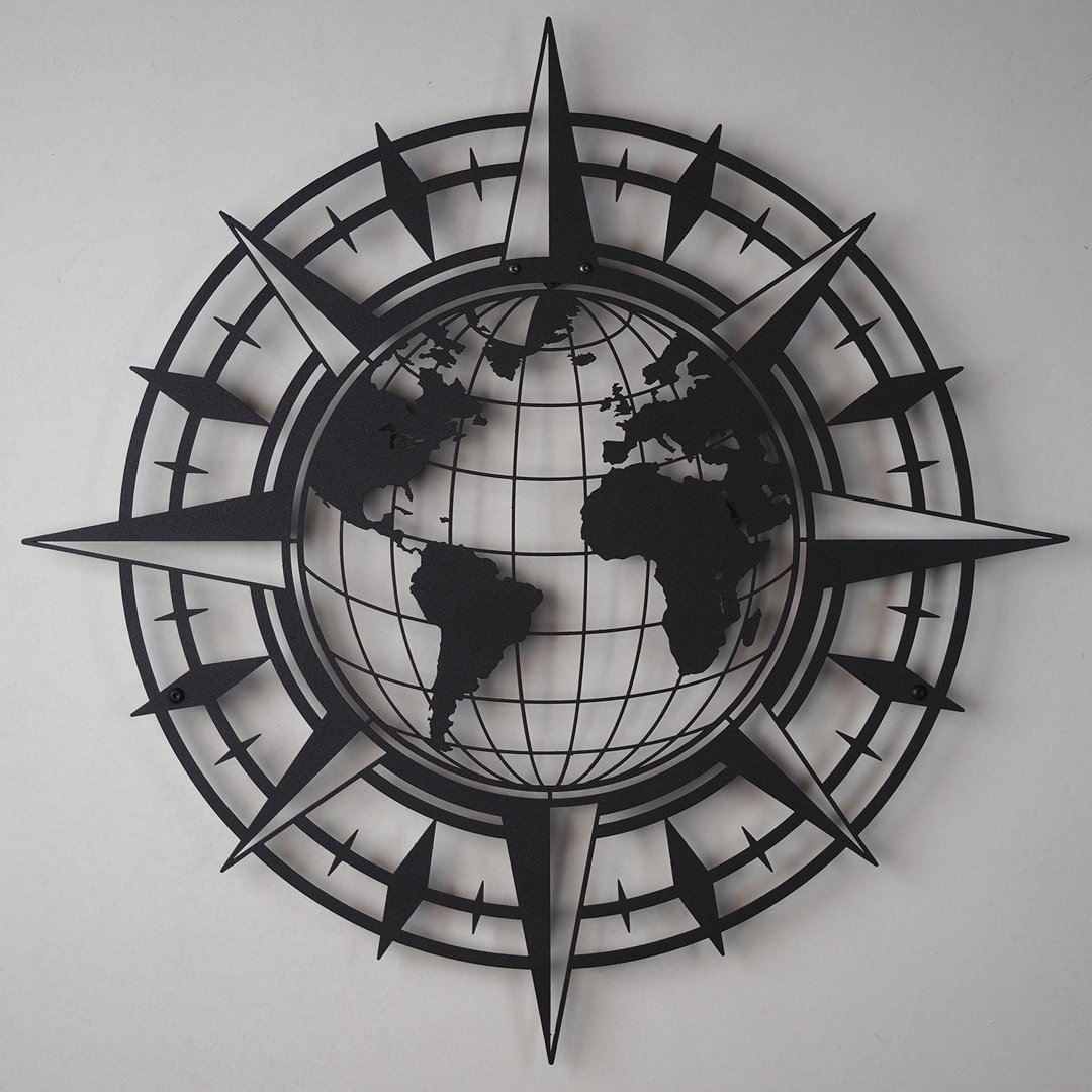 Compass and World Map Metal Wall Decor ARTEPERA 