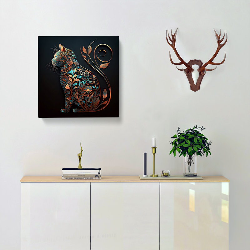 Cat Ornamental Art - Print, 35cm H x 35cm W x 3cm D