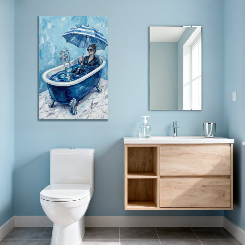Art de bain et de blanchisserie dans une baignoire avec parapluie, H 24 po x l 16 po