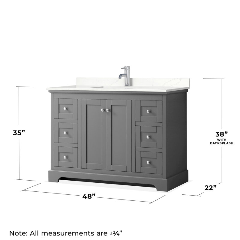 Avery 48'' Single Bathroom Vanity with Quartz Top, Dark Gray, Giotto Quartz, Polished Chrome