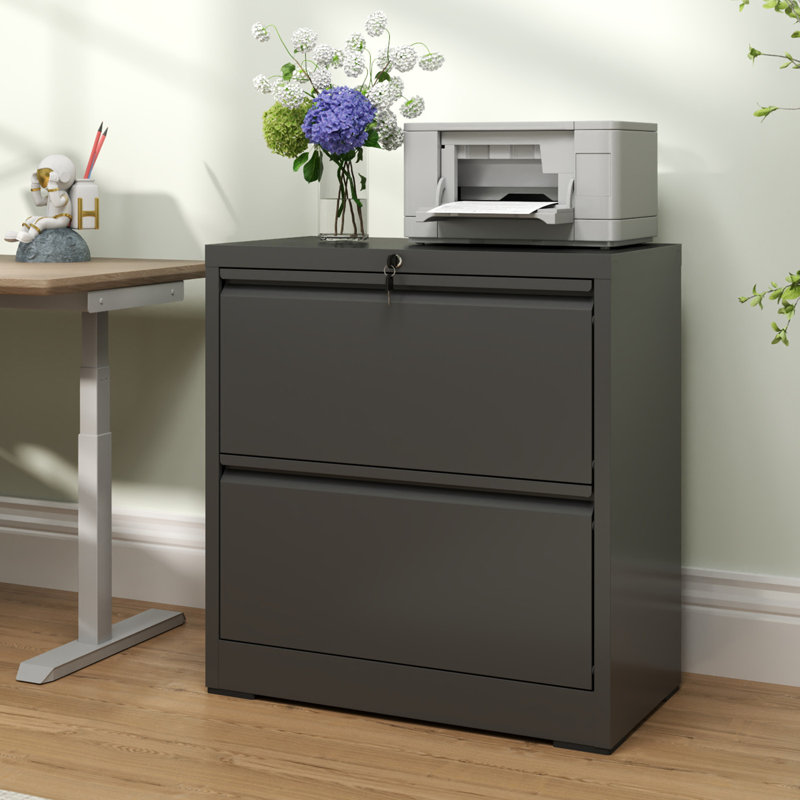 Black Steel 2-Drawer Lockable Lateral File Cabinet