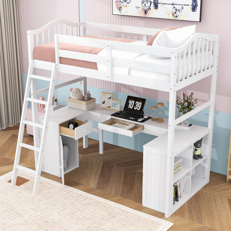 Emy-Leigh Kids Twin Loft Bed with Drawers, White