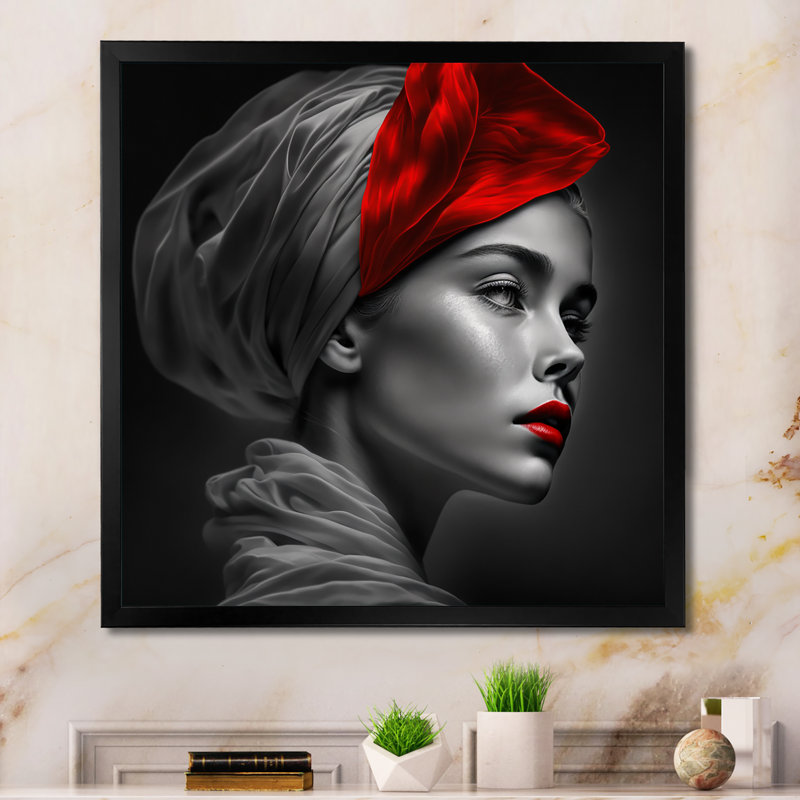 Ramson Retro Greccity en noir et rouge I - reproduction sur toile, Impression noire sur toile encadrée