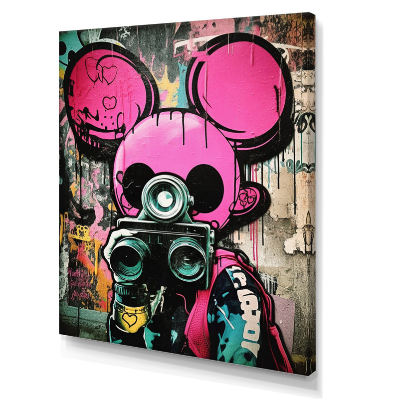 «Street Pink Mouse Is Watch You», reproduction sur toile, H 20 po x l 12 po x P 1 po, Toile tendue