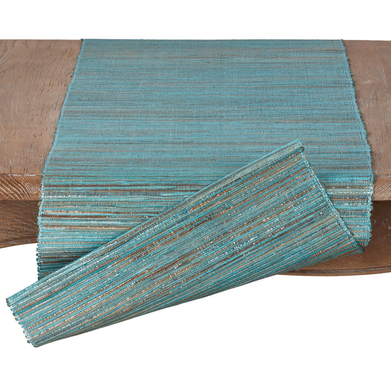 Bevis Shimmering Woven Nubby Natural Table Runner, Turquoise, 108" x 14"