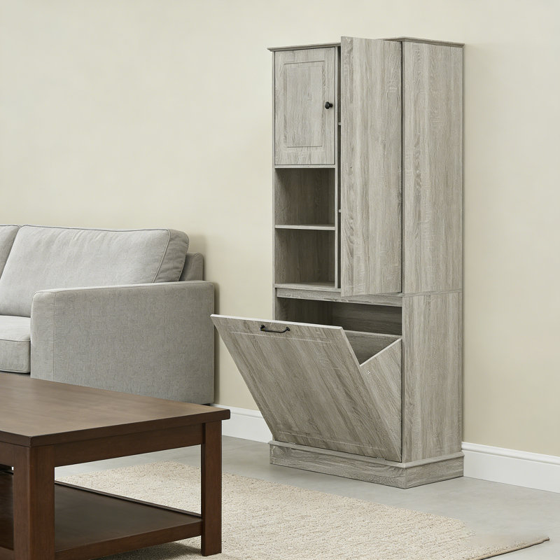 Armoire de salle de bain en panneau de fibres à densité moyenne de 30 po avec tablettes réglables, grand panier rabattable et armoires fermées, pour le rangement dans la salle de bain, le salon, le bureau