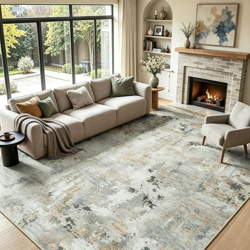 8'X10' Neutral Machine Washable Abstract Modern Area Rugs Blue, Rectangle 8' x 10', Blue