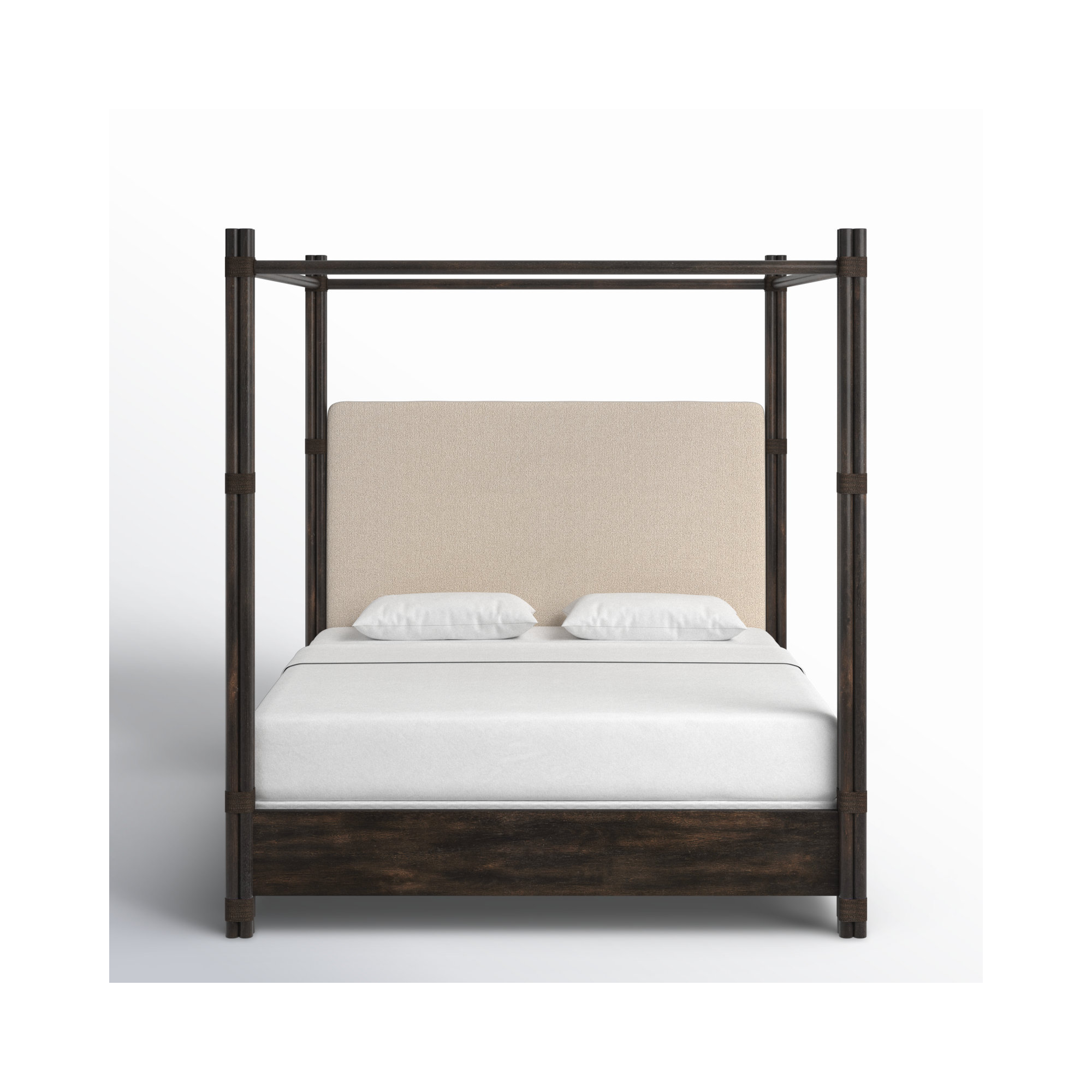 Isla Upholstered Woven Canopy Bed, California King, Dark Wood/Black Sand/Neo Cream