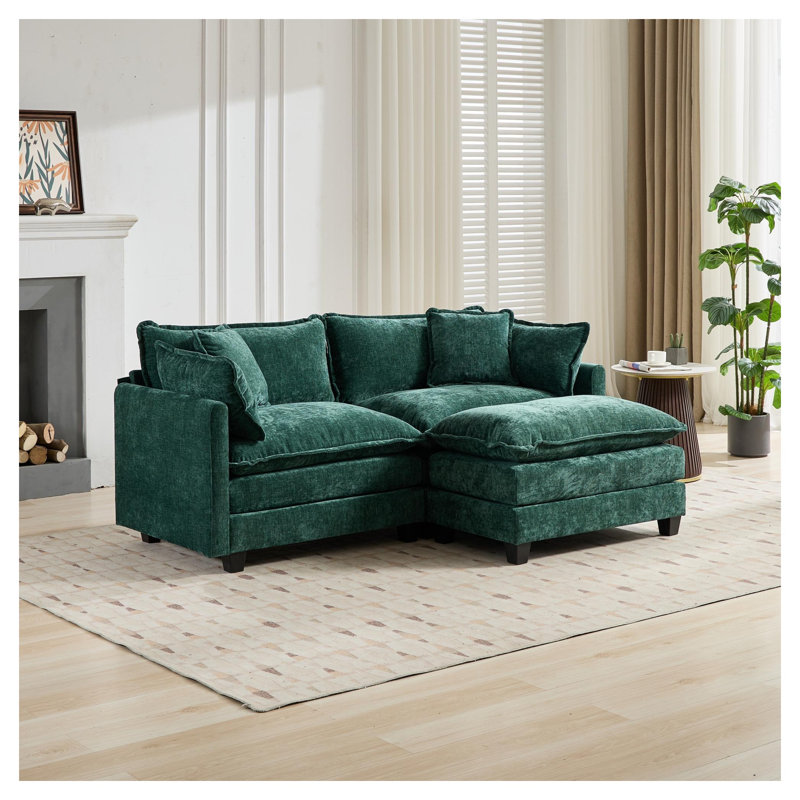 Canapé moderne en chenille avec nuage et dossier à 2 places vert, Green