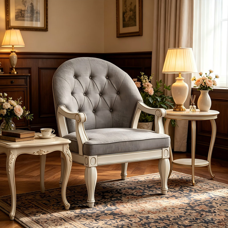 Fauteuil d'appoint rembourré en tissu gris