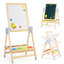 Chevalet en bois pour enfants avec planche à dessin à double face, tableau blanc 3 en 1 et tableau noir effaçable à sec, chevalet rotatif à 360 ° pour tout-petits
