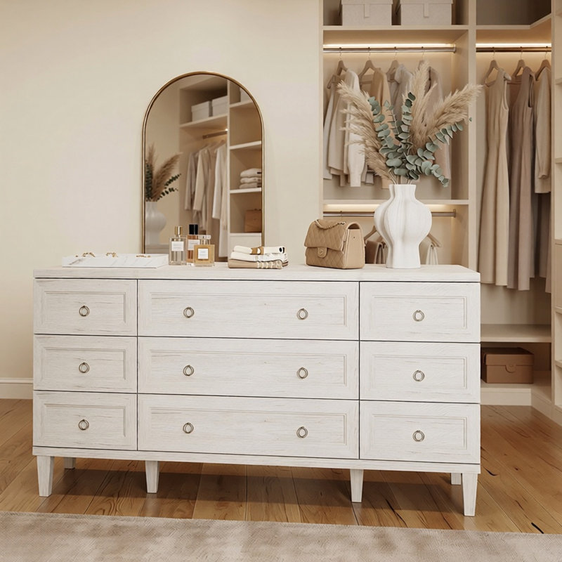 Closet Island With 9 Drawers, Beige Wood