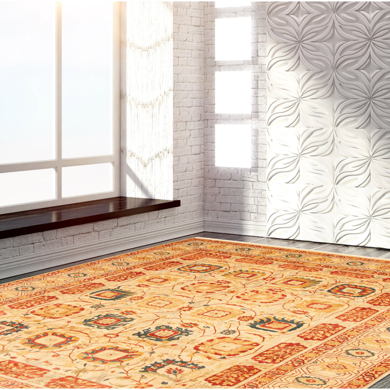 Tapis décoratif en laine noué à la main de conception unique 9 pi x 12 pi 5 po noué à la main New Age pake