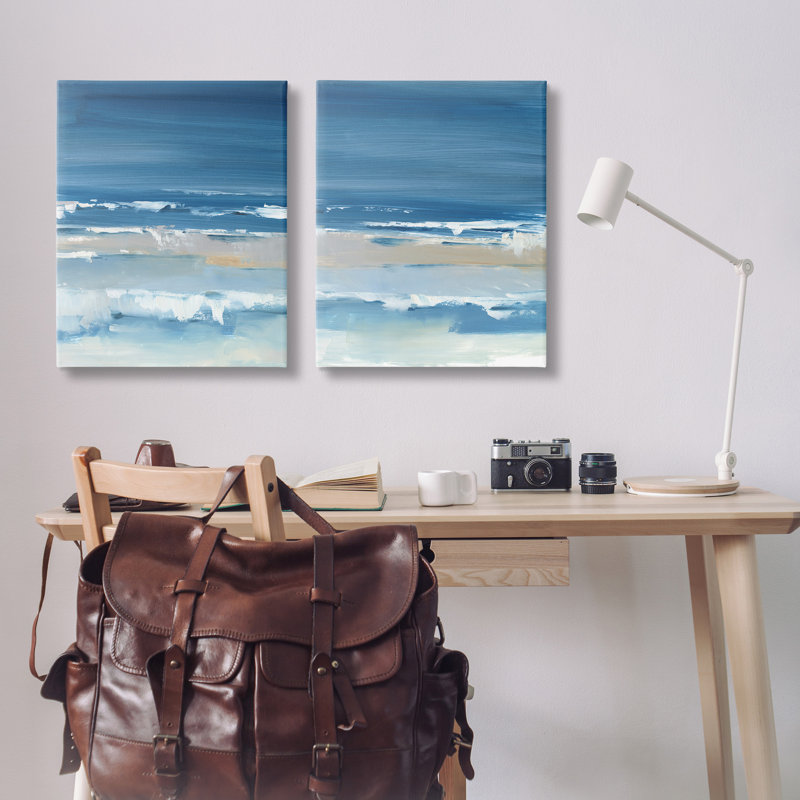 Crashing Beach Wave Shore Blue and White Canvas Wall Art Set