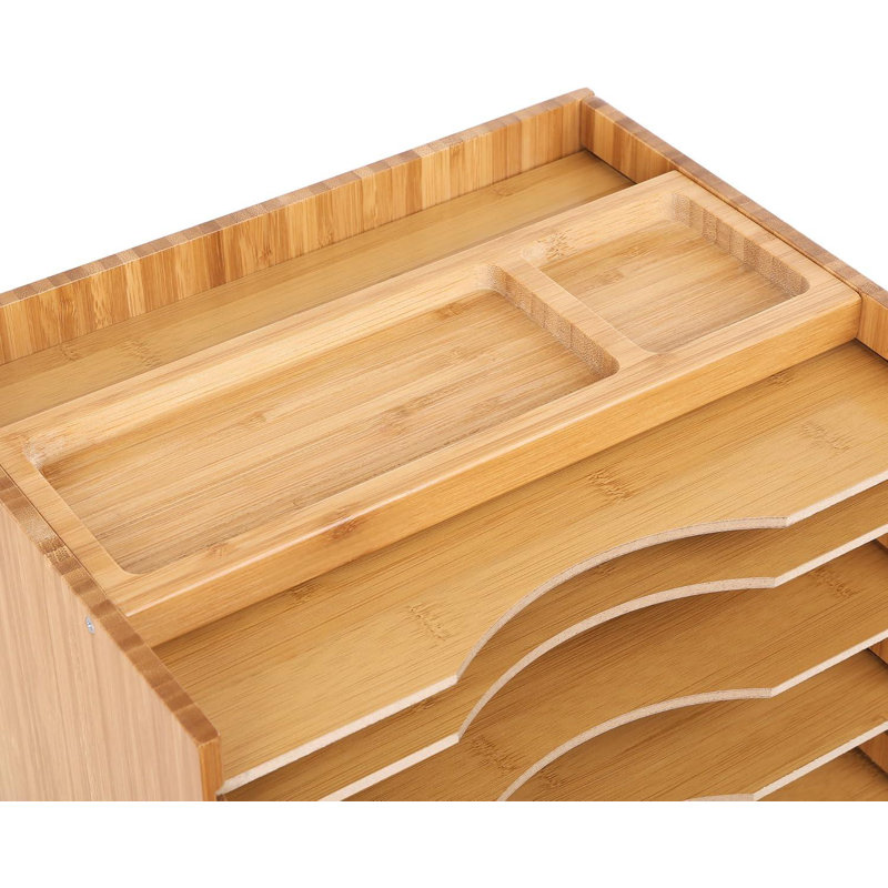 Natural Bamboo Adjustable 5-Tier File Organizer with Top Compartments