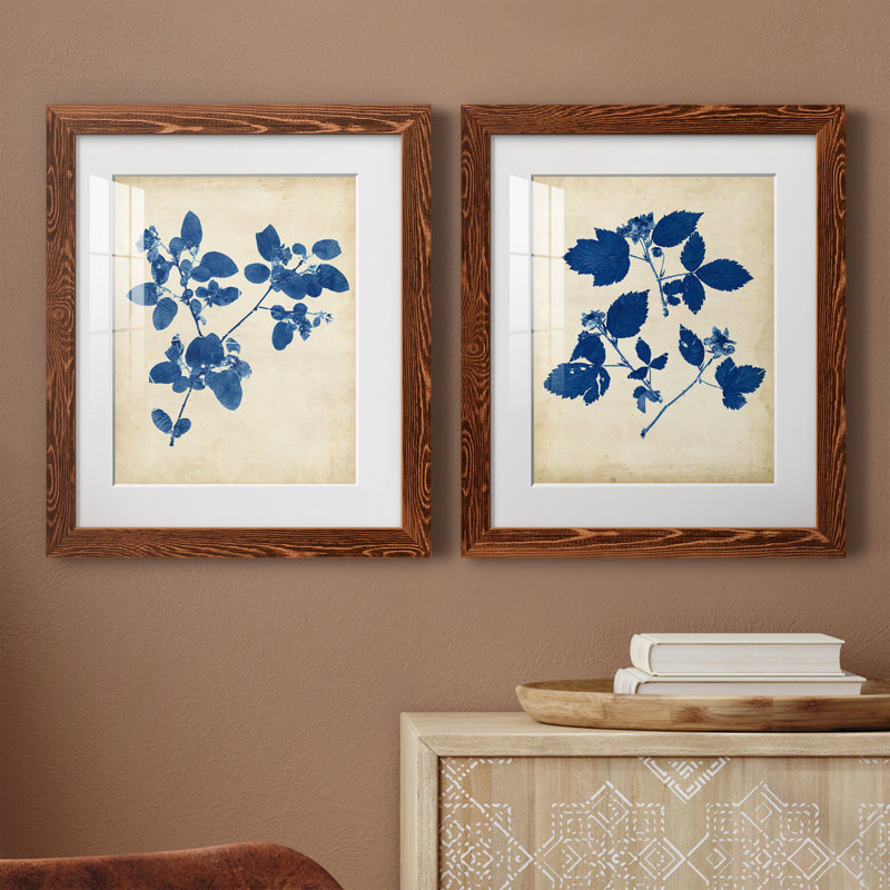 Toile encadrée Indigo Leaf Study, H 20 po x l 17 po x P 1 po, Papier avec cadre érable, Blanc