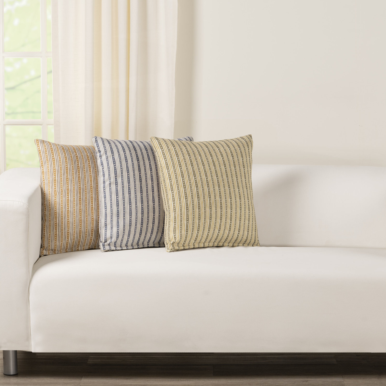 Hansah Throw Pillow, Herb Striped, Square 18", Feather