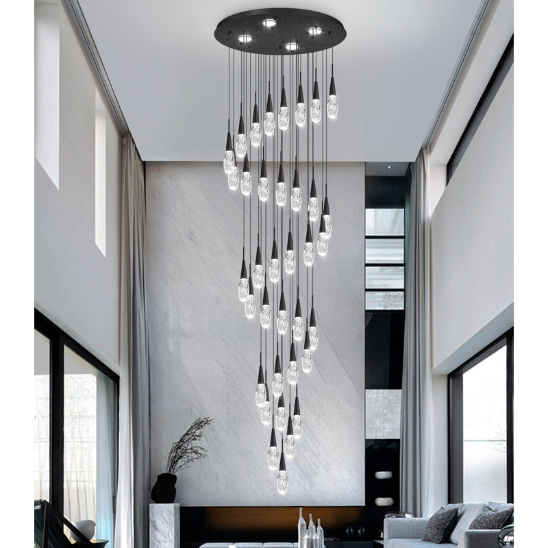 Lustre moderne 36 lumières à intensité variable, Noir satiné, 197" H X 23.6" W X 23.6" D