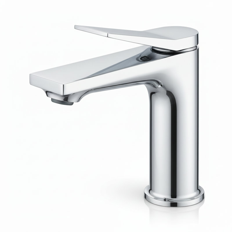 Robinet de salle de bain monotrou en chrome poli, robinet de lavabo à poignée simple, Chrome chrome