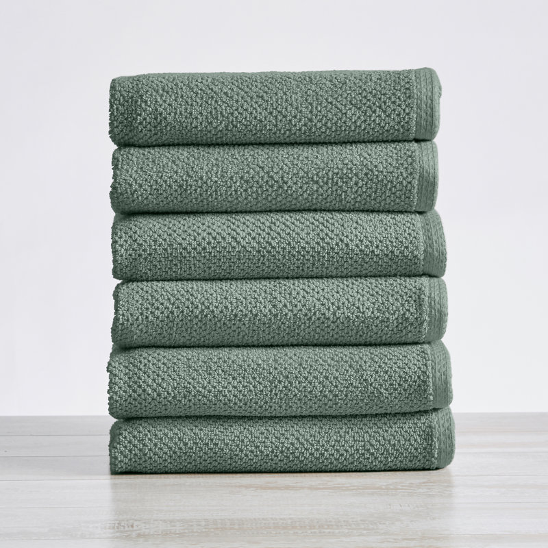 Eucalyptus Green Cotton Hand Towels Set of 6