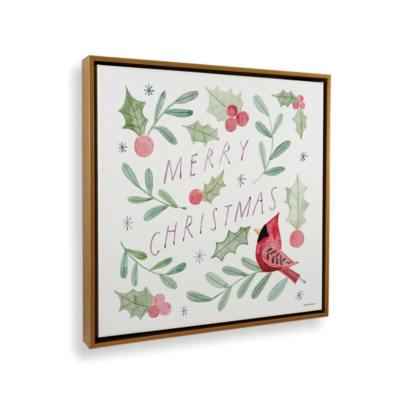 «Merry Christmas Cardinal» par Rachel Nieman, reproduction d'art, Toile avec cadre, L 20 po x H 20 po, Doré