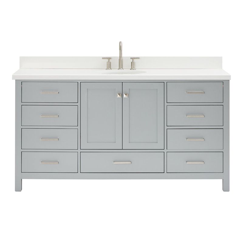 Cambridge 67'' Single Bathroom Vanity with White Quartz Top, Gray