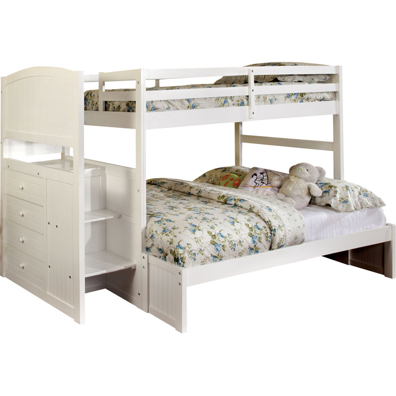 Kids Twin Over Full Bunk Bed with Drawers, White