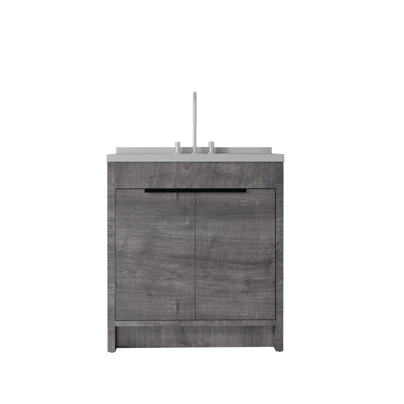 Meuble-lavabo autoportant avec lavabo, Gris foncé, 36"