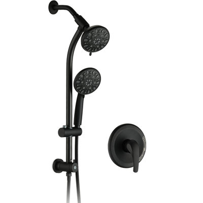 7 systèmes de douche avec perceuse - glissière en acier inoxydable et barre à double tête noir mat 7 modes de pulvérisation