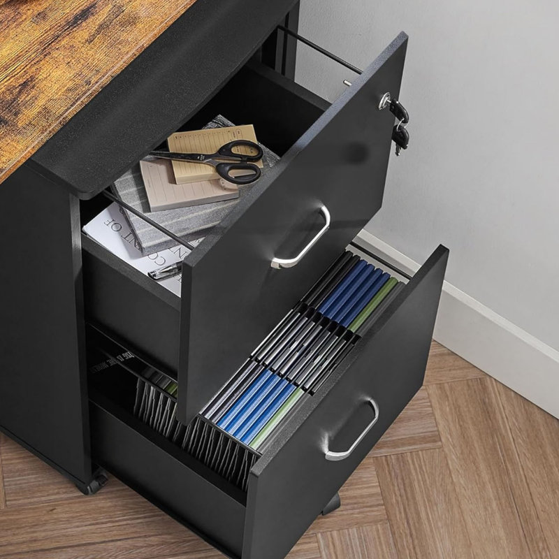 2-Drawer Locking File Cabinet, Small Rolling File Cabinet, Black