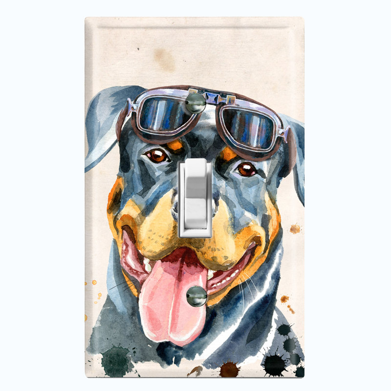 Adorable plaque murale à 1 interrupteur à bascule pour chien avec lunettes d'aviateur Rottweiler