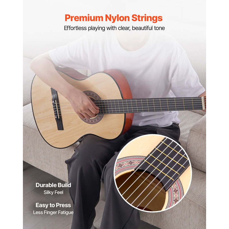 Classical Guitar, 38 Inch, Wood Classical Guitar Starter Kit for Beginners, with Nylon Strings, Gig Bag, Strap, Tuner, Extra Strings, Pick, Capo, Basswood, for Teenagers Adults Students, Natural