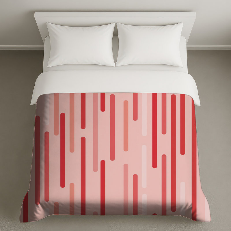 Red Stripes Bedding Pattern Duvet Cover Modern, Queen
