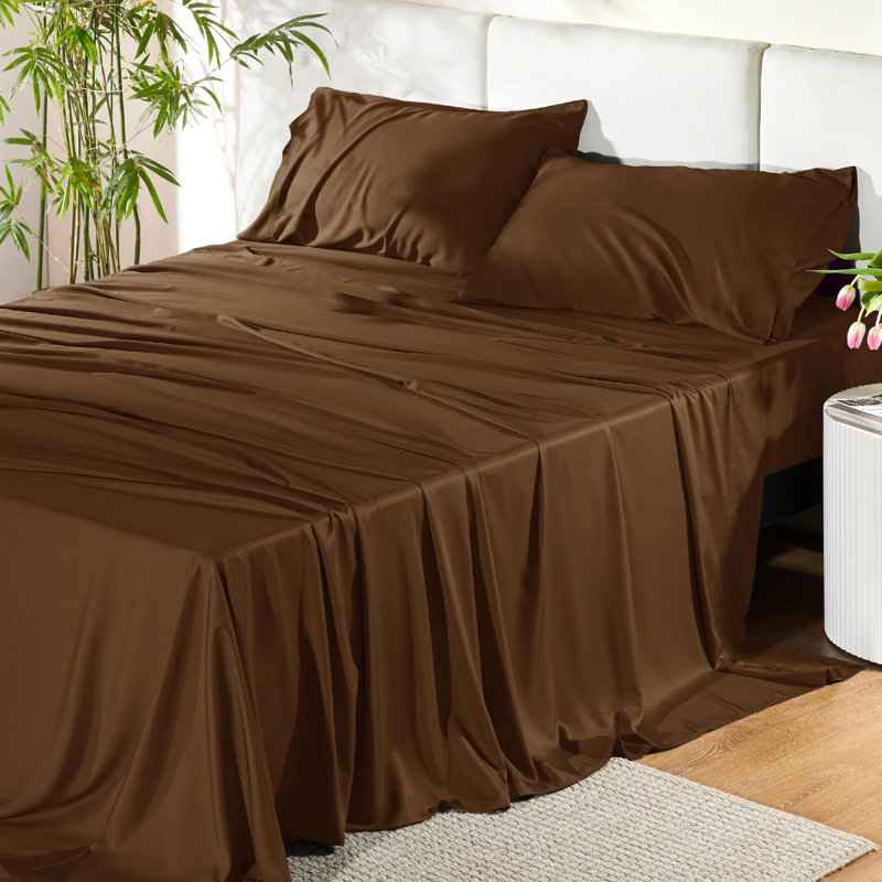 Essential Collection Cooling Rayon Derived from Bamboo Sheet Set, King Sheet Set with 2 Pillowcases, Brown