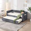 Lit de jour simple rembourré avec lit gigogne, port USB, poches latérales, dossier à profil en V moderne, aucun sommier nécessaire, pour chambre à coucher, chambre d'amis (beige, simple)-1215513954