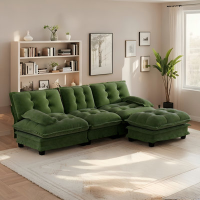 Canapé modulaire en L 107 po avec repose-pieds amovible modulaire en L 107 po et siège profond modulaire en chenille 3 places avec coussins amovibles pour le salon et les petits espaces