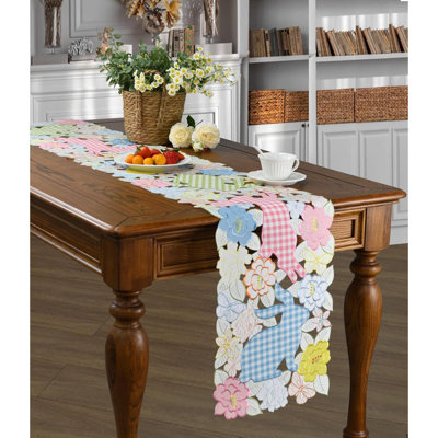 Chemin de table de Pâques long, chemin de table lapin brodé à motif écossais