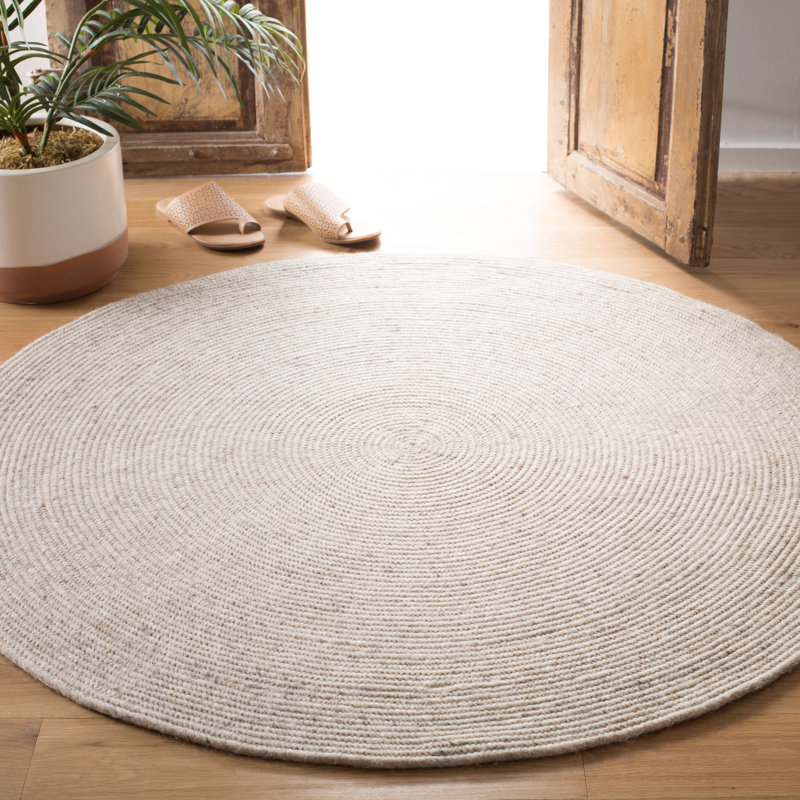 Coffey Handwoven Flatweave Wool/Cotton Beige Area Rug, Round 4'