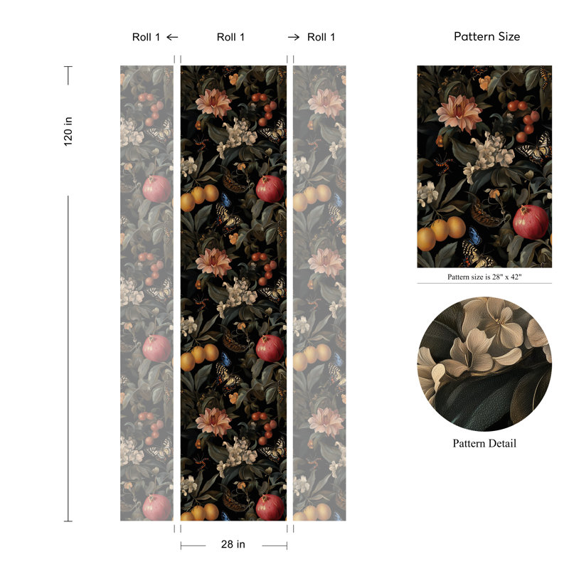Papier peint oasis de minuit avec fleurs et papillons