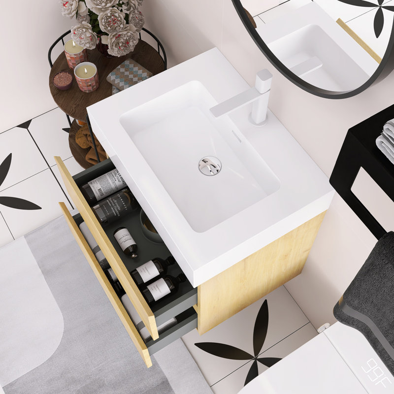 Meuble-lavabo mural 24 po avec lavabo, Jaune, Blanc