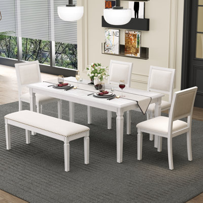 6-Piece Extendable Vintage Dining Set With 4 Chairs And Bench