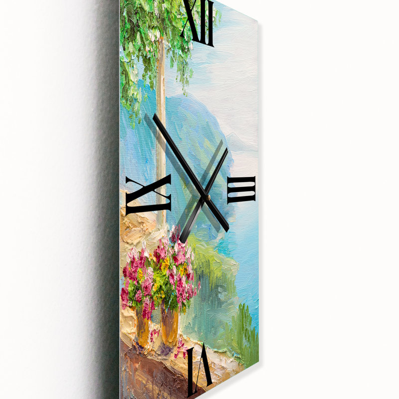 Horloge murale maison près de la mer avec fleurs, Grand