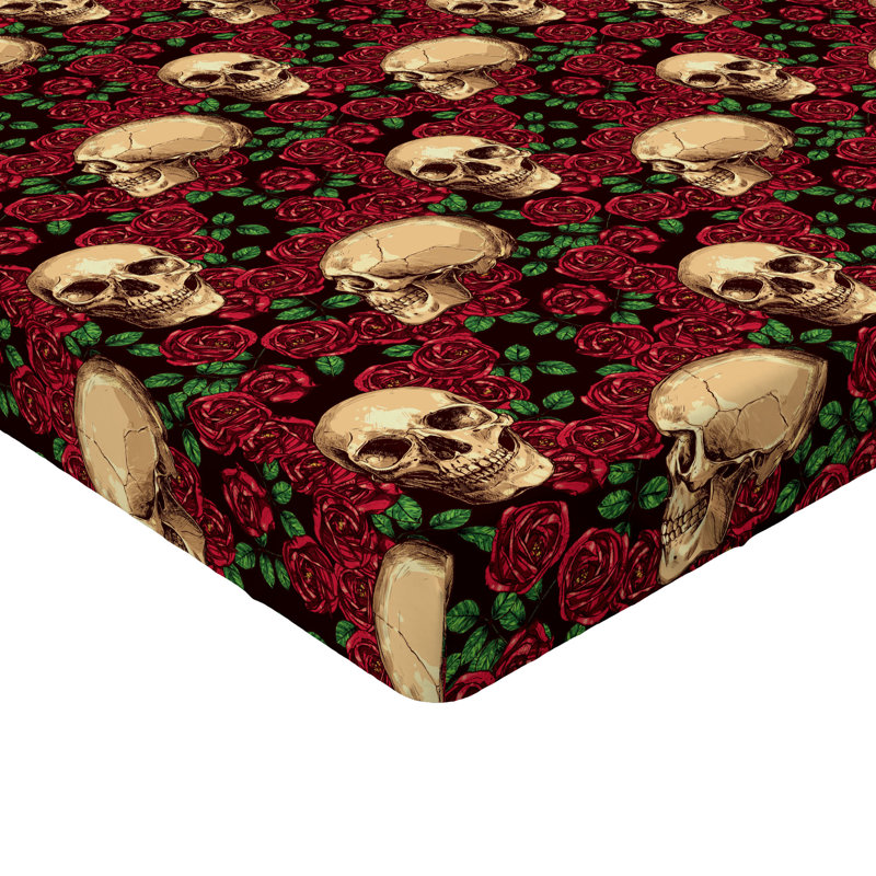 Drap-housse Ambesonne Skulls and Roses fleurs romantiques écru rose foncé et marron, Drap-housse grand