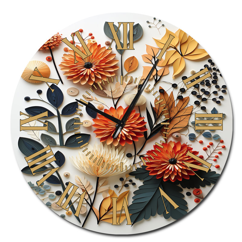 Horloge murale colorée Mid-Century Mid-Century Botanicals II, Surdimensionné
