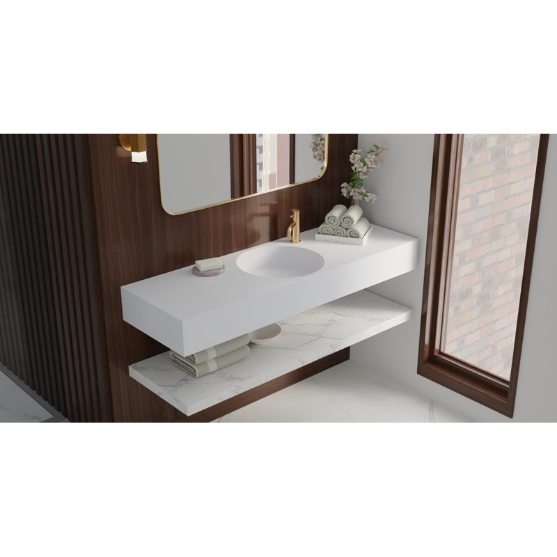 Badeloft 55.1" x 17.7" Rectangular Stone Resin Wall Mounted Bathroom Sink with Overflow WT-02-C-G in Glossy White