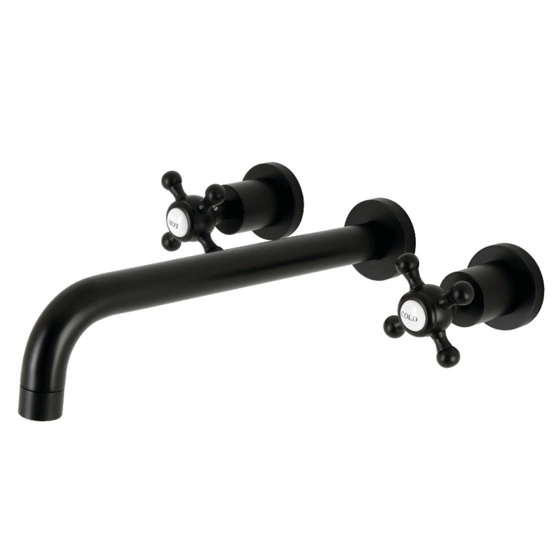 Kingston Brass Manhattan Two-Handle 3-Hole Wall Mount Roman Tub Faucet, Matte Black, Cross