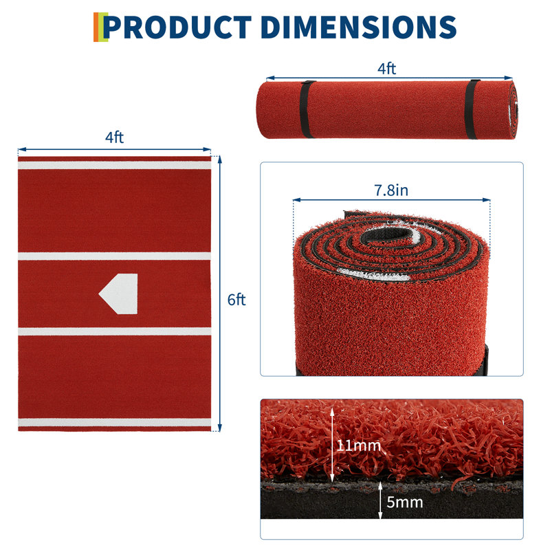 Tapis de baseball et de balle molle avec plaque de base - envers en caoutchouc antidérapant, gazon de frappeur portable résistant à la décoloration pour l'entraînement intérieur / extérieur, pratique de la posture, gazon artificiel de 11 mm d'épaisseur