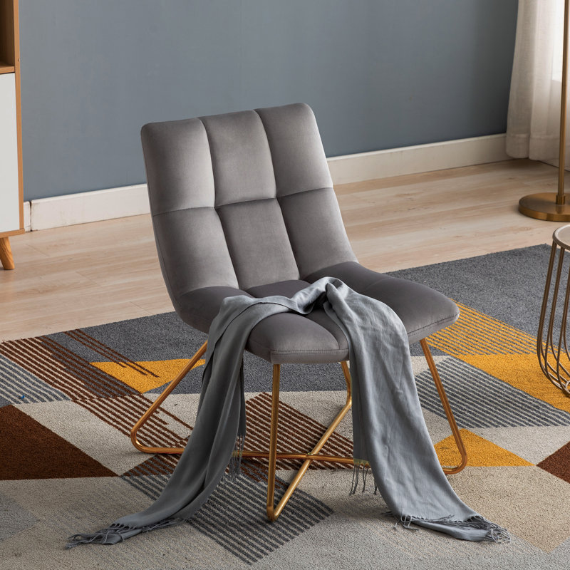 Scheidt 57.15 cm Wide Mid-Century Modern Velvet Lounge Chair with Gold Legs, Gray