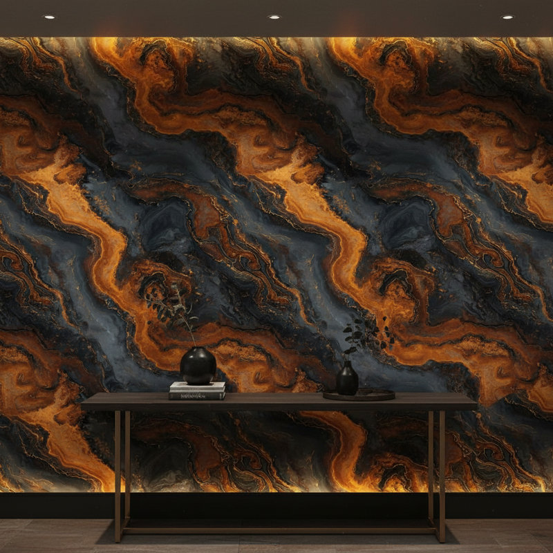 Abstract Wallpaper Marble Orange Wall Mural