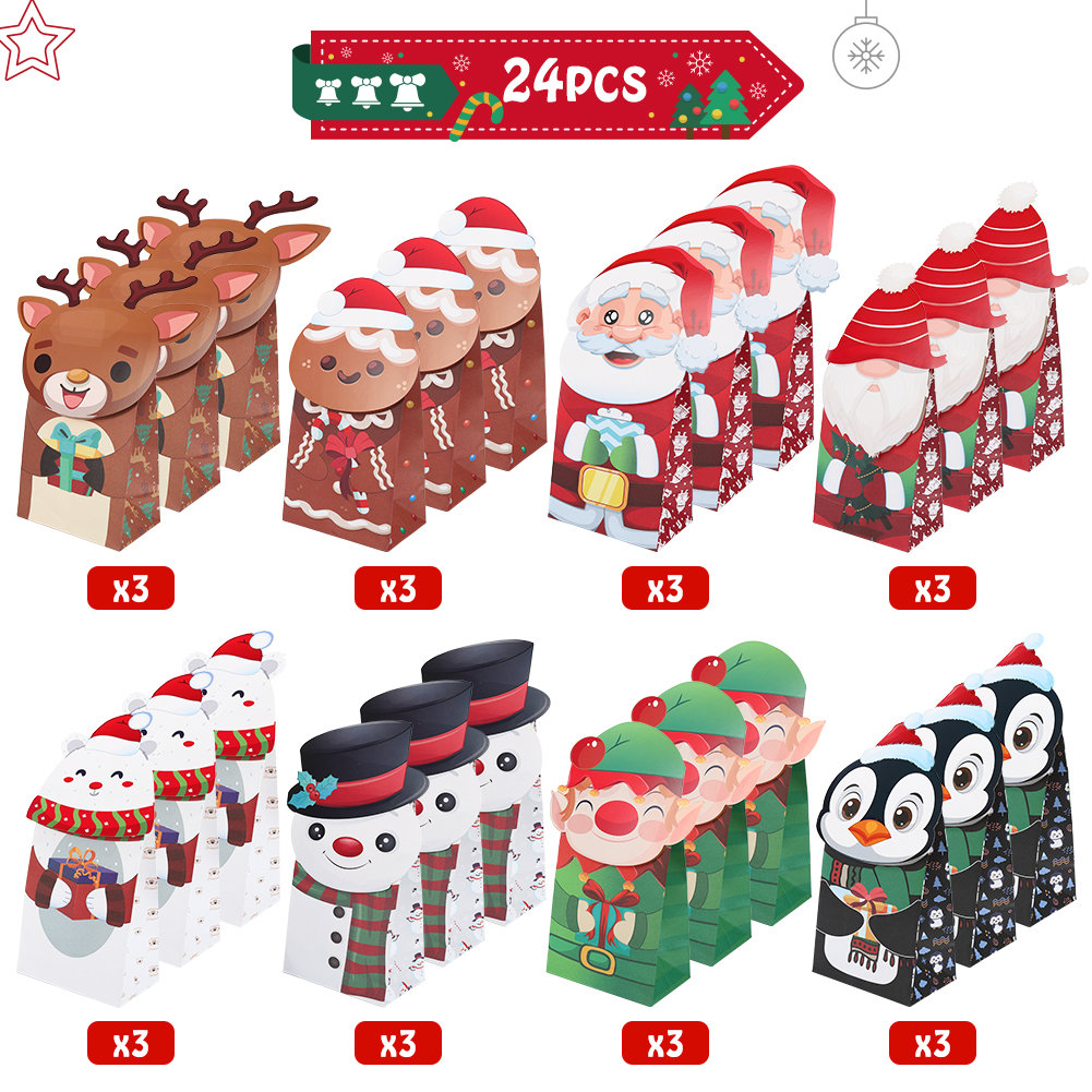 The Holiday Aisle® 24 Pack Assorted Christmas Kraft Gift Bags, Holiday  Paper Gift Bags, Goody Bags, Xmas Gifts, Classrooms, Party Favors